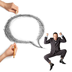 Image showing human hands with speech bubble and man