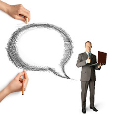 Image showing human hands with speech bubble and man