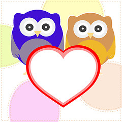 Image showing Background with couple of owls with valentines love heart