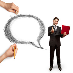 Image showing human hands with speech bubble and man