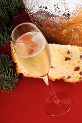 Image showing Christmas composition with panettone and spumante