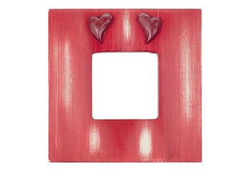 Image showing Red wooden picture frame with hearts