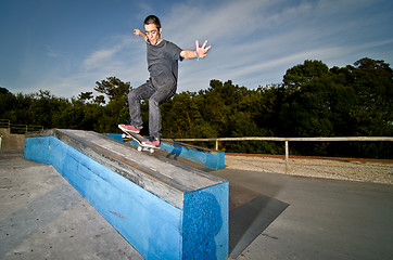 Image showing Skateboarder on a grind