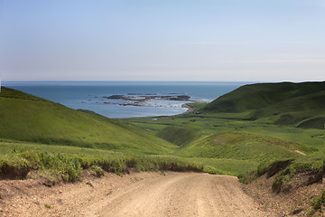 Image showing View on ocean from mountain pass 2