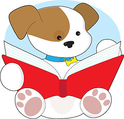 Image showing Cute Puppy Reading