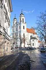 Image showing Old town street church Vilnius God speak. Religion 