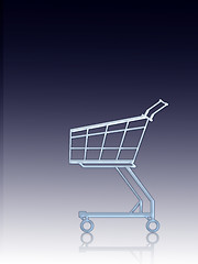 Image showing Empty shopping cart. Blue, vertical lined background