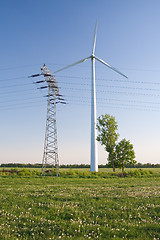 Image showing windmill and powerlines