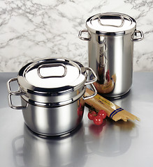 Image showing arrangement of stainless steel cookware