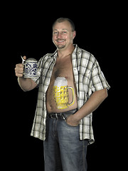 Image showing man with beer belly and stein