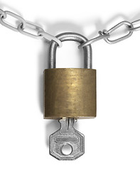 Image showing padlock with key and chains