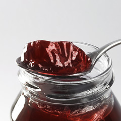 Image showing jelly with glass and spoon