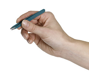 Image showing hand and tweezers