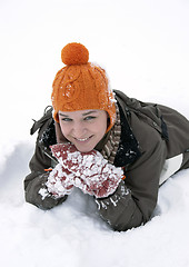 Image showing girl with snow and fun