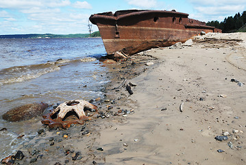 Image showing rusty ship on the shore of  Ob river in Russia