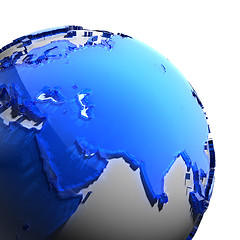 Image showing A fragment of the Earth with continents of blue glass