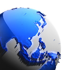 Image showing A fragment of the Earth with continents of blue glass