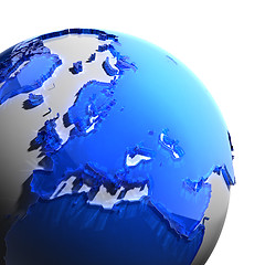 Image showing A fragment of the Earth with continents of blue glass