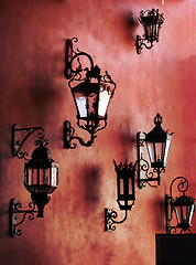 Image showing Wall with lamps