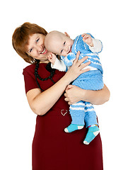 Image showing grandmother with her grandson in the studio