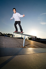 Image showing Skateboarder on a grind