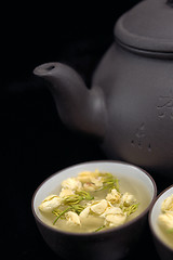 Image showing chinese jasmine tea pot and cups