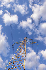 Image showing High voltage electricity wires and poles. 