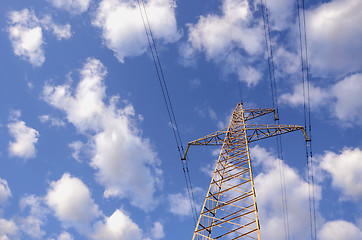 Image showing High voltage electricity wires and poles. 