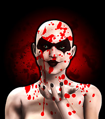 Image showing Blood Covered Psycho Female Clown Blowing A Kiss