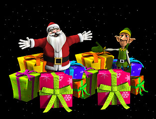Image showing Father Christmas With Elf And Presents 