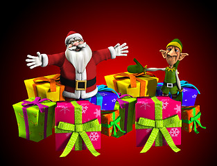 Image showing Father Christmas With Elf And Presents 