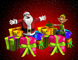 Image showing Father Christmas With Elf And Presents 