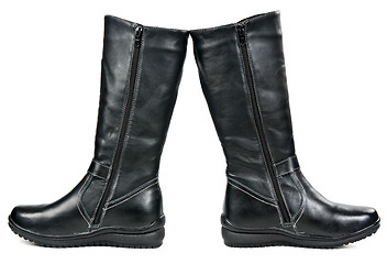 Image showing a pair of black leather women's winter boots