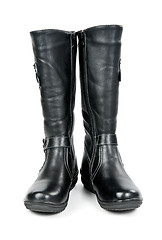 Image showing a pair of black leather women's winter boots