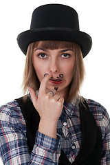 Image showing girl with painted mustaches