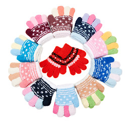 Image showing Baby colour knitted gloves