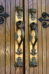 Image showing Ornate Brass Door Handles