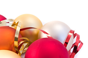 Image showing christmas glass balls decorated with ribbons