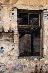 Image showing Burned old house window