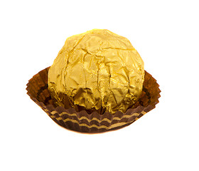 Image showing Candy isolated round sweet wrapped gold foil 