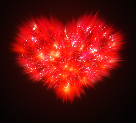 Image showing Abstract Valentines Day red Fireworks heart shape 