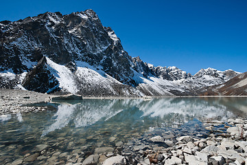 Image showing Sacred Lake and mountain near Gokyo in Himalayas