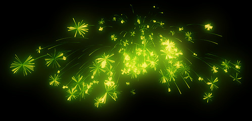 Image showing Celebration: green festive fireworks at night
