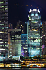 Image showing Details of business buildings at night in Hong Kong