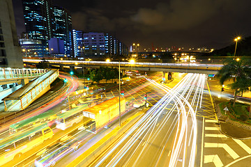 Image showing traffic in downtown at night