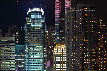 Image showing Details of business buildings at night in Hong Kong