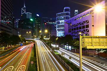 Image showing traffic in downtown at night