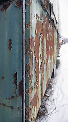 Image showing detail of old rotten railway cars