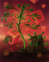 Image showing surreal picture with dice and plants