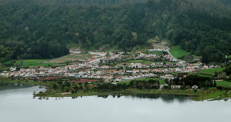 Image showing lakeside settlement at the Azores